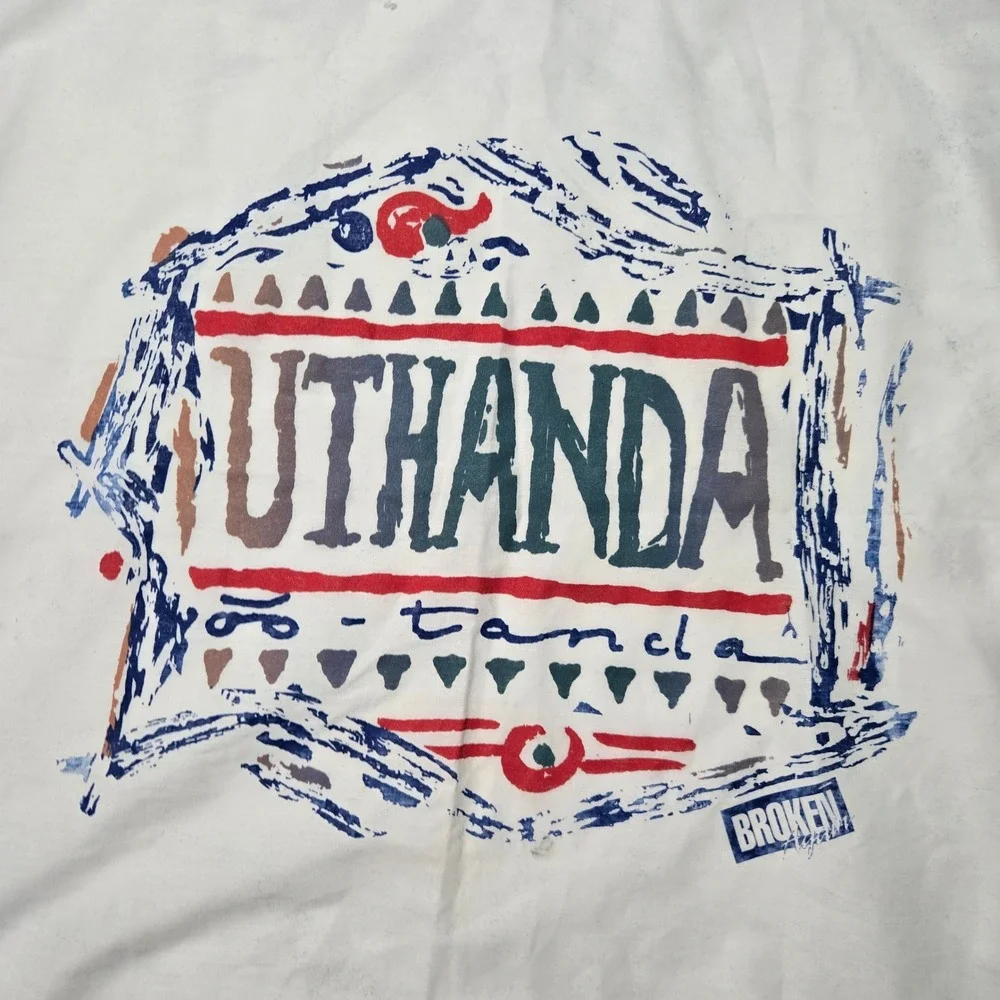 VTG 90s Graphic Bandana White Cotton Uthanda Abstract Streetwear Broken Records